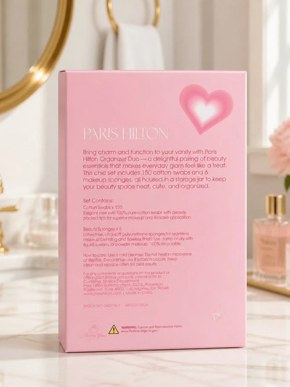Paris Hilton Prep & Puff Organizer Duo Cotton Swabs & 6 Makeup Sponges